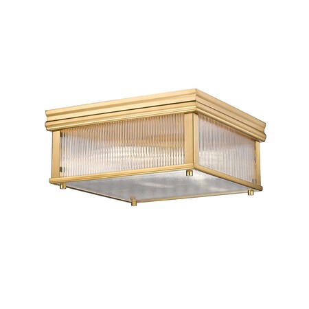 Z-Lite Carnaby Flush Mount, 2-Light, 13 In.W x 6.25 In.H, Modern Gold/Clear Ribbed 7504FS13-MGLD
